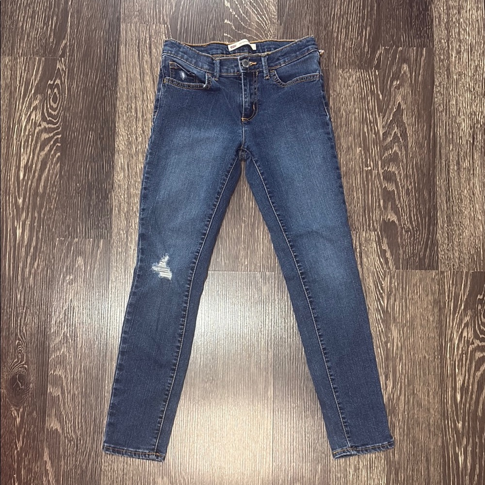Girl Levi 710 skinny jeans with light distressing medium wash size 10 regular